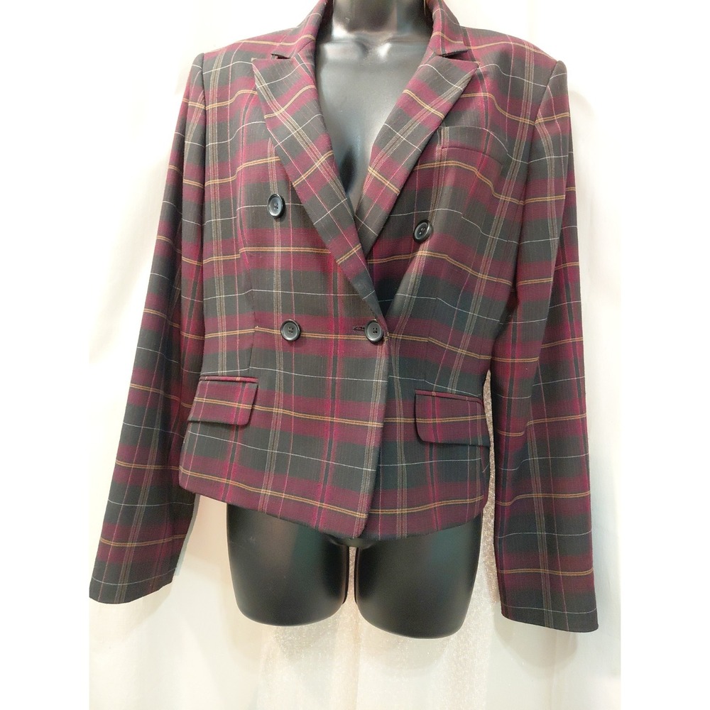 Vtg Express Womens Glen Plaid Double Breasted Blazer Jacket Academia Sz 8